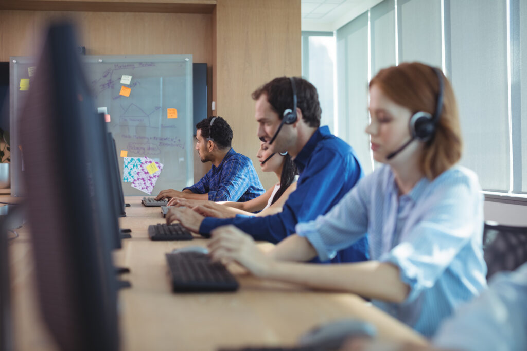 Business people working at call center